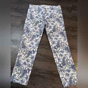 Workshop Andrea Jovine Blue Paisley Floral Straight Leg White Denim Jeans